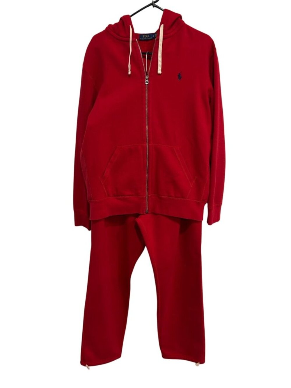 Polo Ralph Lauren L/XL Mens Red Zip Up Hoodie Sweatpants Set Athleisure Cozycore